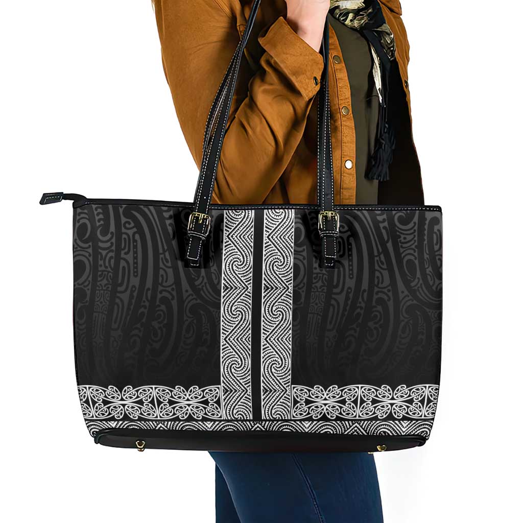 New Zealand Maori Kowhaiwhai Leather Tote Bag Pango Maui and Mangopare