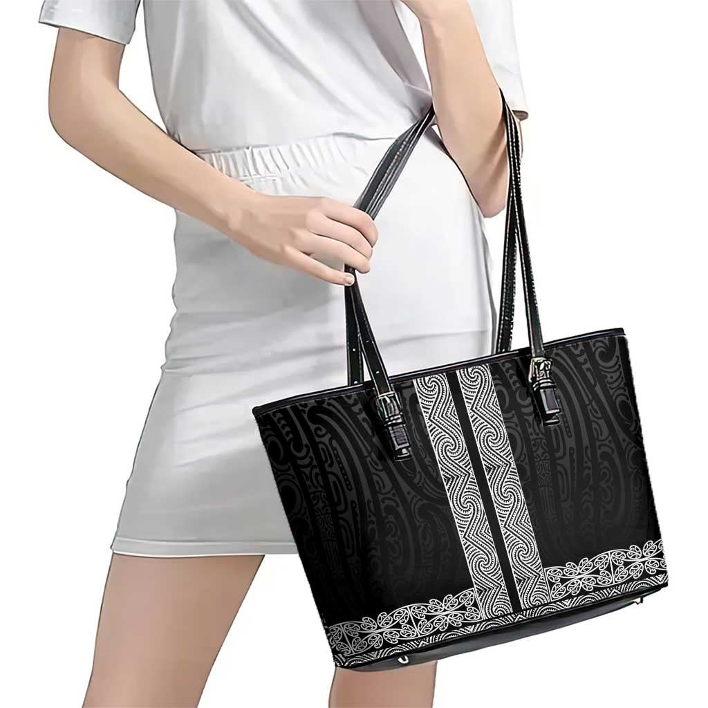 New Zealand Maori Kowhaiwhai Leather Tote Bag Pango Maui and Mangopare