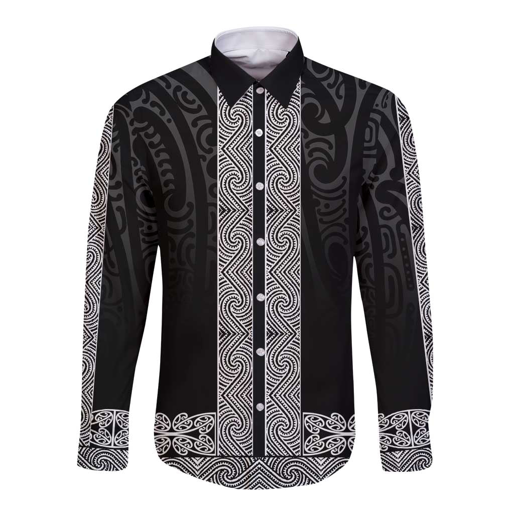 New Zealand Maori Kowhaiwhai Long Sleeve Button Shirt Pango Maui and Mangopare