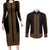 New Zealand Maori Kowhaiwhai Couples Matching Long Sleeve Bodycon Dress and Long Sleeve Button Shirt Parauri Maui and Mangopare