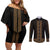 New Zealand Maori Kowhaiwhai Couples Matching Off Shoulder Short Dress and Long Sleeve Button Shirt Parauri Maui and Mangopare