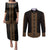 New Zealand Maori Kowhaiwhai Couples Matching Puletasi and Long Sleeve Button Shirt Parauri Maui and Mangopare