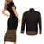 New Zealand Maori Kowhaiwhai Couples Matching Short Sleeve Bodycon Dress and Long Sleeve Button Shirt Parauri Maui and Mangopare