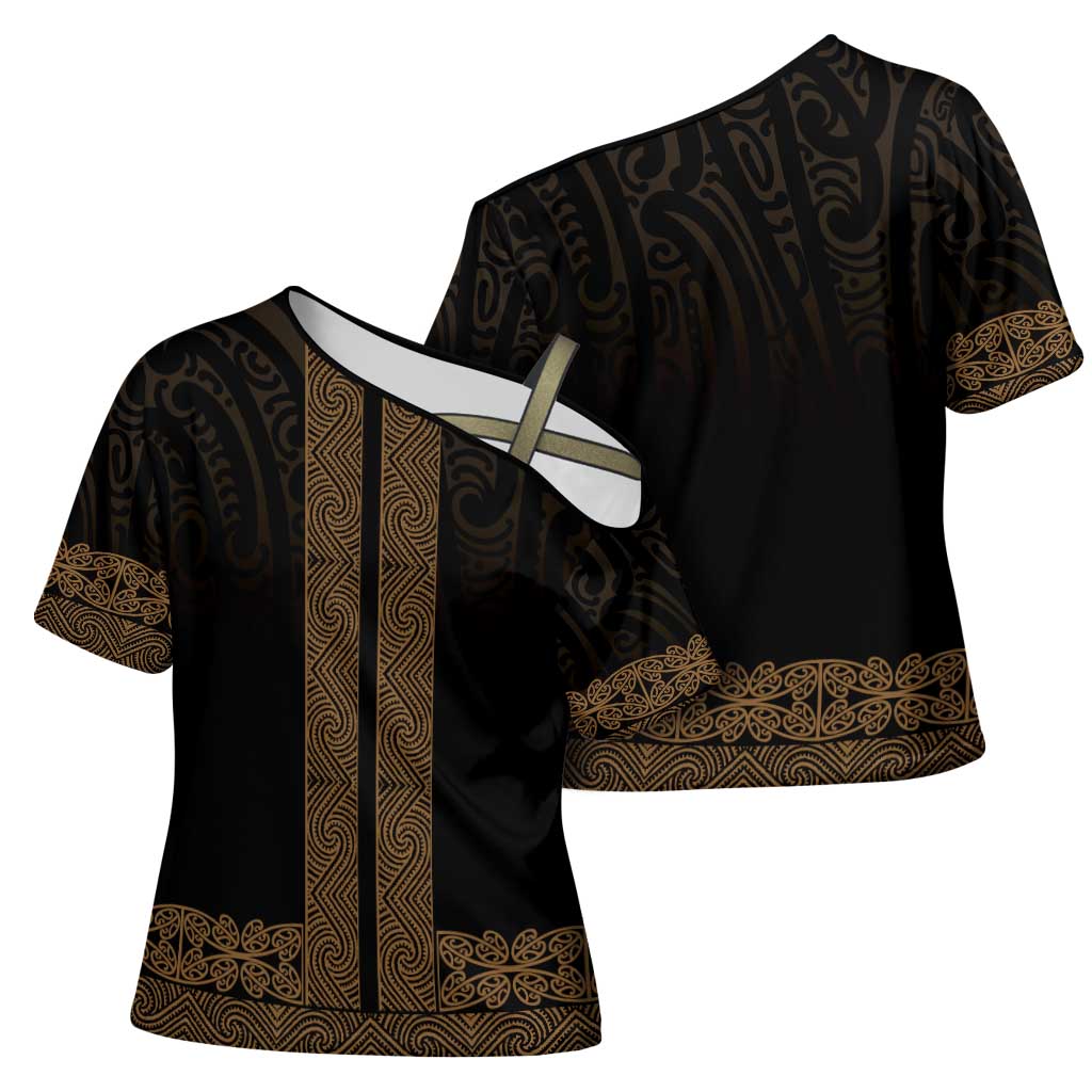 New Zealand Maori Kowhaiwhai Cross Shoulder Shirt Parauri Maui and Mangopare - Polynesian Pride