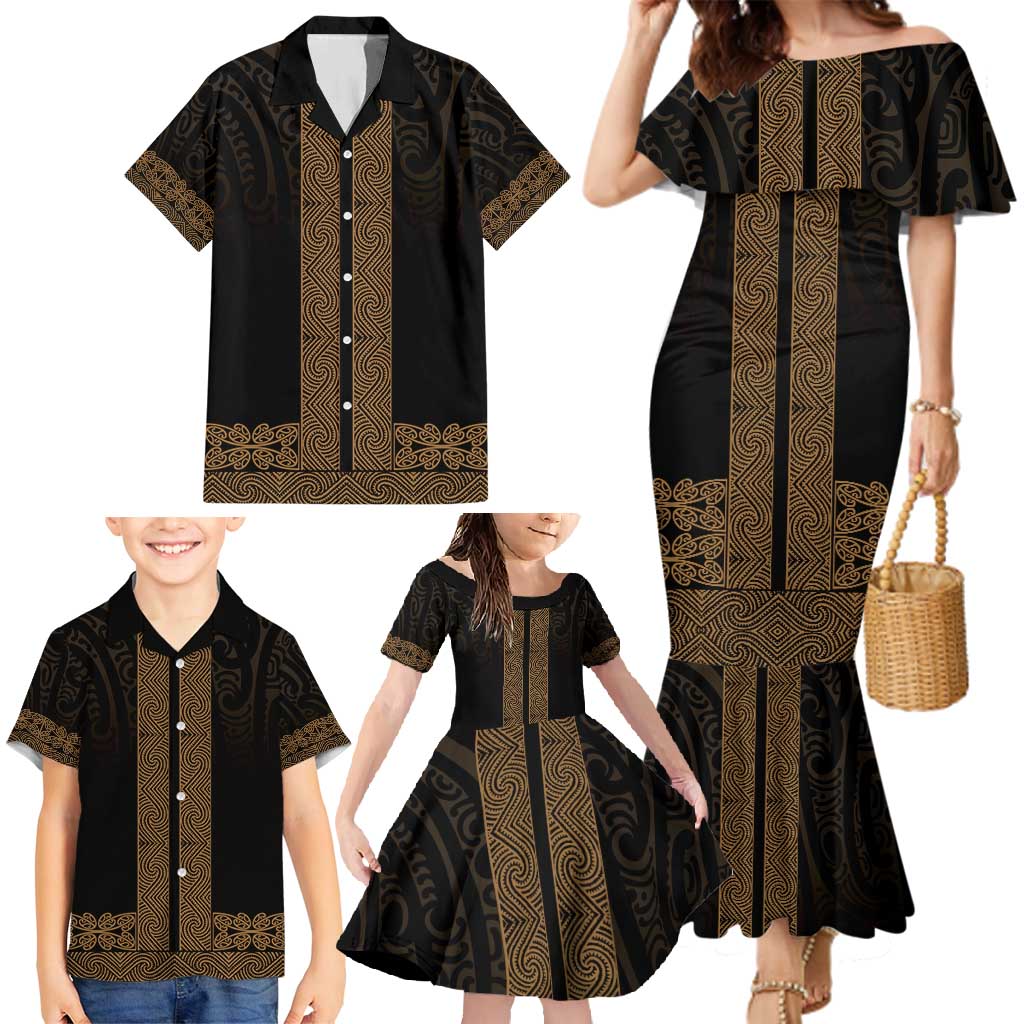 New Zealand Maori Kowhaiwhai Family Matching Mermaid Dress and Hawaiian Shirt Parauri Maui and Mangopare