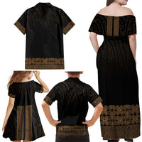 New Zealand Maori Kowhaiwhai Family Matching Off Shoulder Maxi Dress and Hawaiian Shirt Parauri Maui and Mangopare