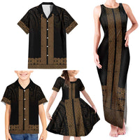 New Zealand Maori Kowhaiwhai Family Matching Tank Maxi Dress and Hawaiian Shirt Parauri Maui and Mangopare