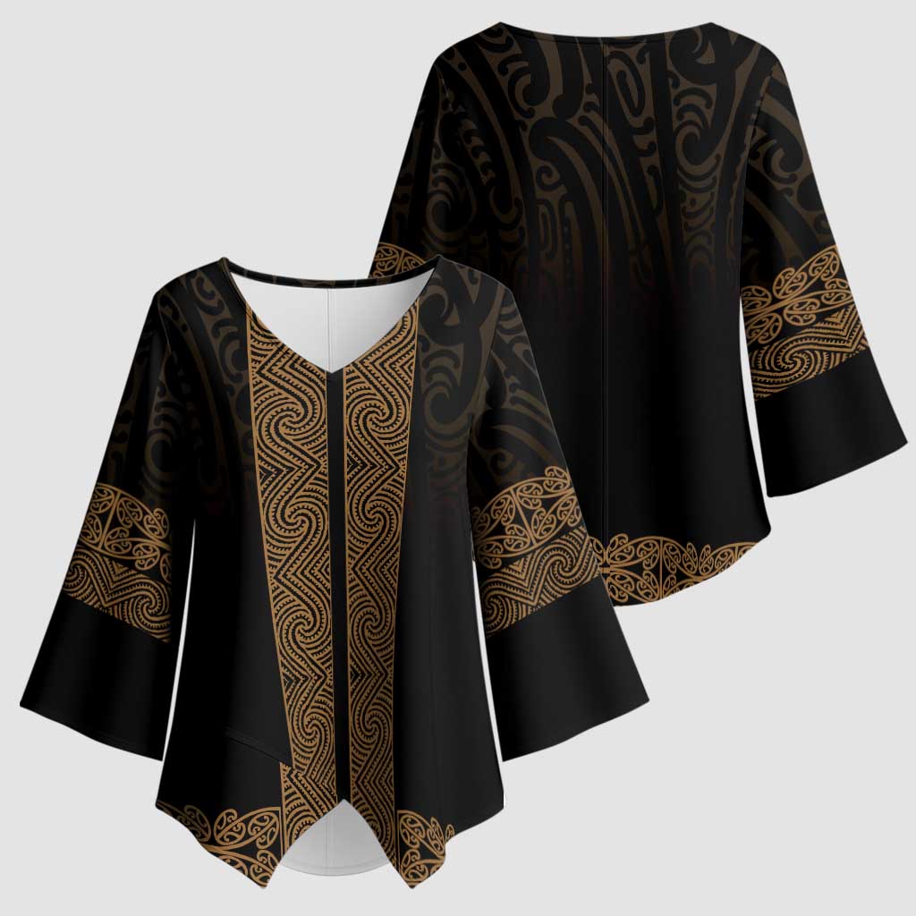 New Zealand Maori Kowhaiwhai Kimono Sleeve Blouse Parauri Maui and Mangopare - Polynesian Pride