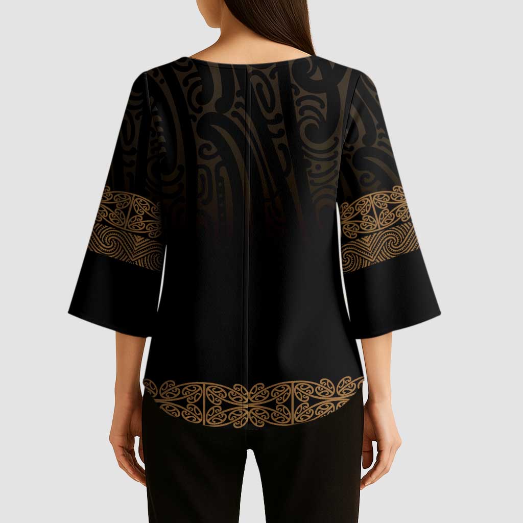 New Zealand Maori Kowhaiwhai Kimono Sleeve Blouse Parauri Maui and Mangopare - Polynesian Pride