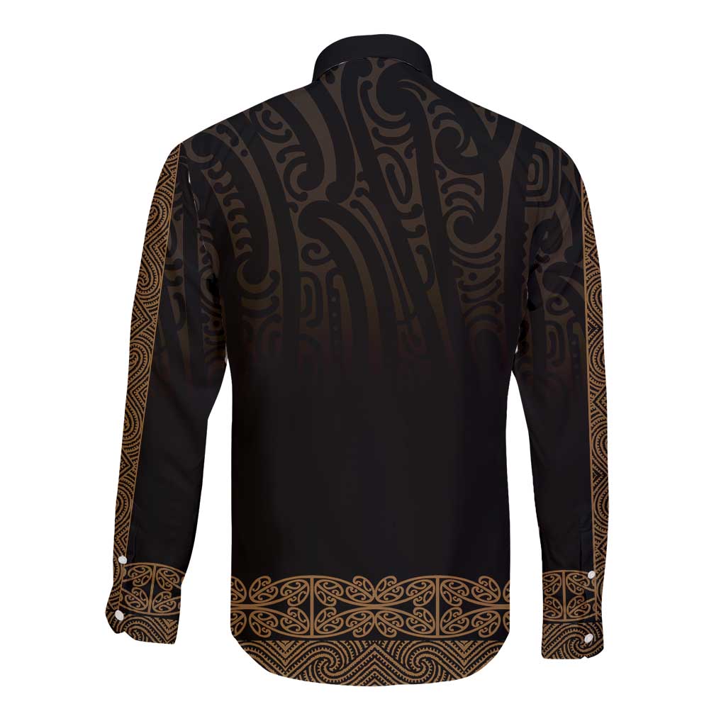 New Zealand Maori Kowhaiwhai Long Sleeve Button Shirt Parauri Maui and Mangopare
