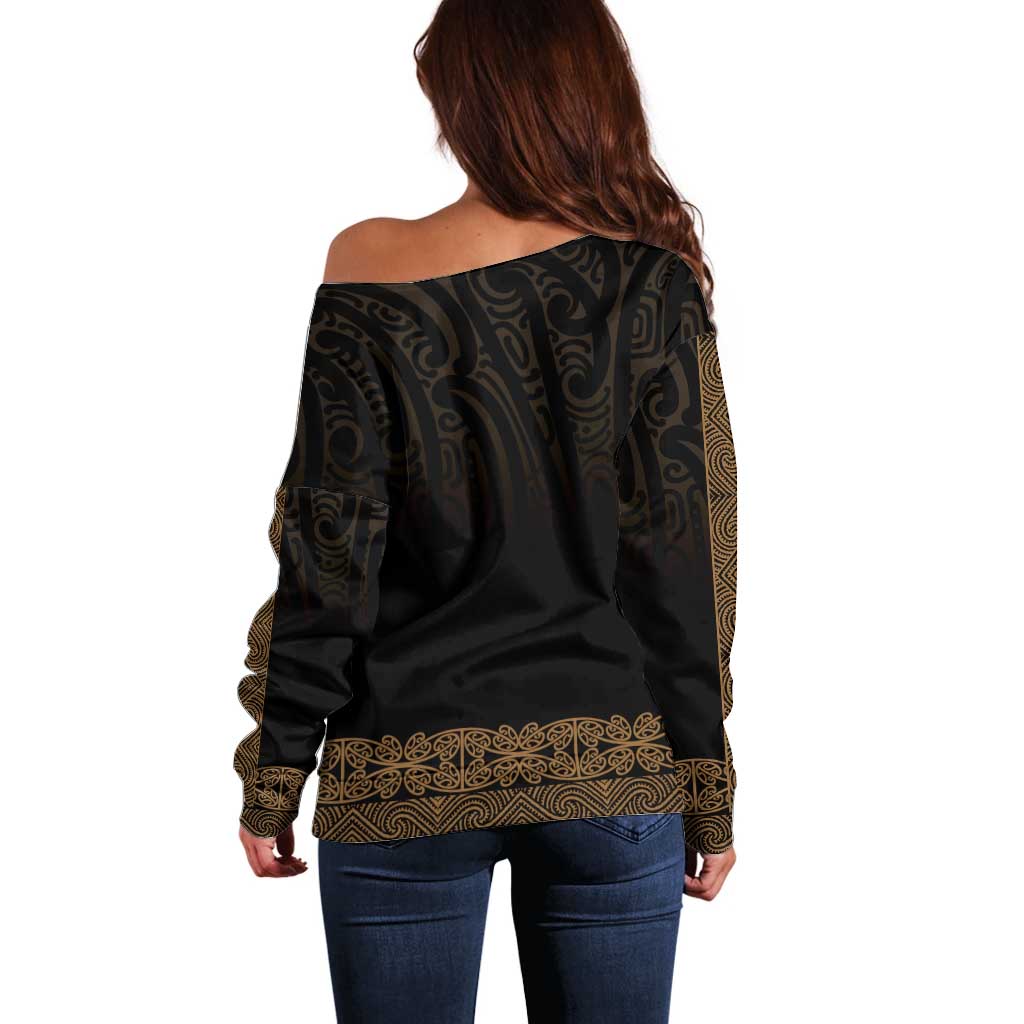 New Zealand Maori Kowhaiwhai Off Shoulder Sweater Parauri Maui and Mangopare
