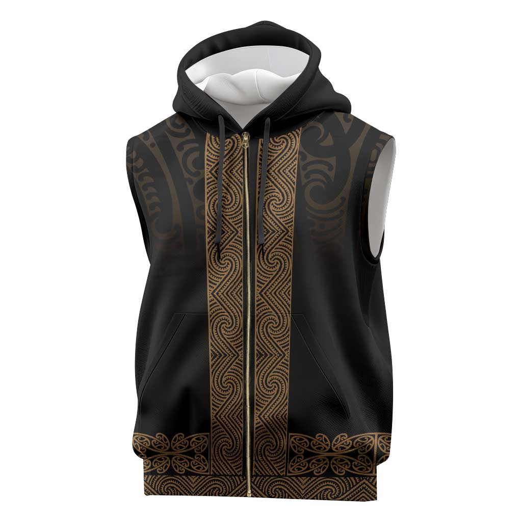 New Zealand Maori Kowhaiwhai Sleeveless Zip Hoodie Parauri Maui and Mangopare - Polynesian Pride