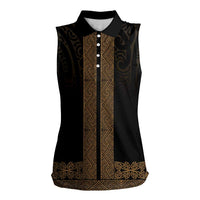 New Zealand Maori Kowhaiwhai Women Sleeveless Polo Shirt Parauri Maui and Mangopare