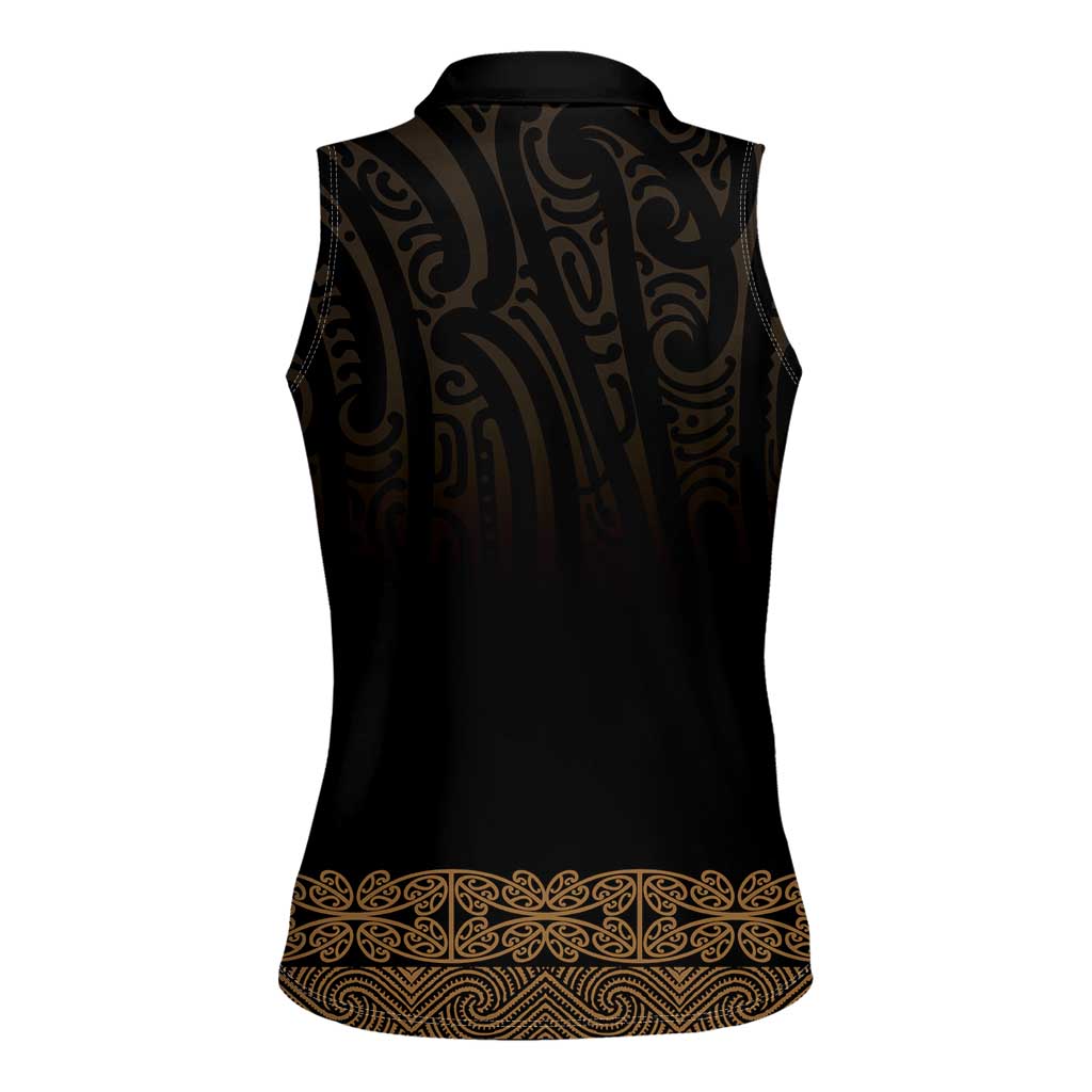 New Zealand Maori Kowhaiwhai Women Sleeveless Polo Shirt Parauri Maui and Mangopare