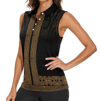 New Zealand Maori Kowhaiwhai Women Sleeveless Polo Shirt Parauri Maui and Mangopare