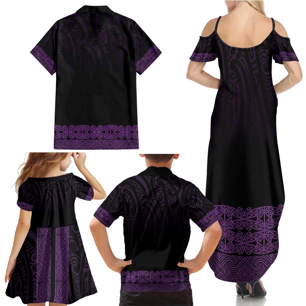 New Zealand Maori Kowhaiwhai Family Matching Summer Maxi Dress and Hawaiian Shirt Waiporoporo Maui and Mangopare