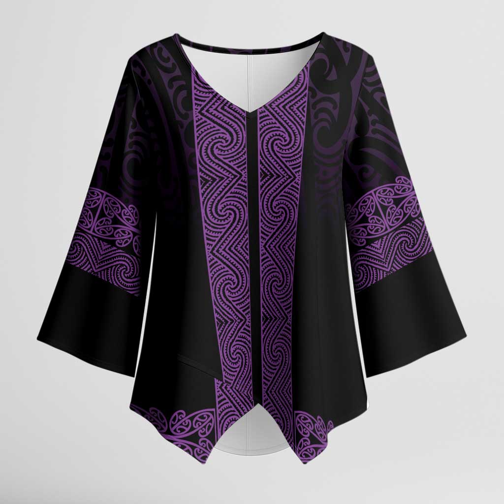 New Zealand Maori Kowhaiwhai Kimono Sleeve Blouse Waiporoporo Maui and Mangopare - Polynesian Pride