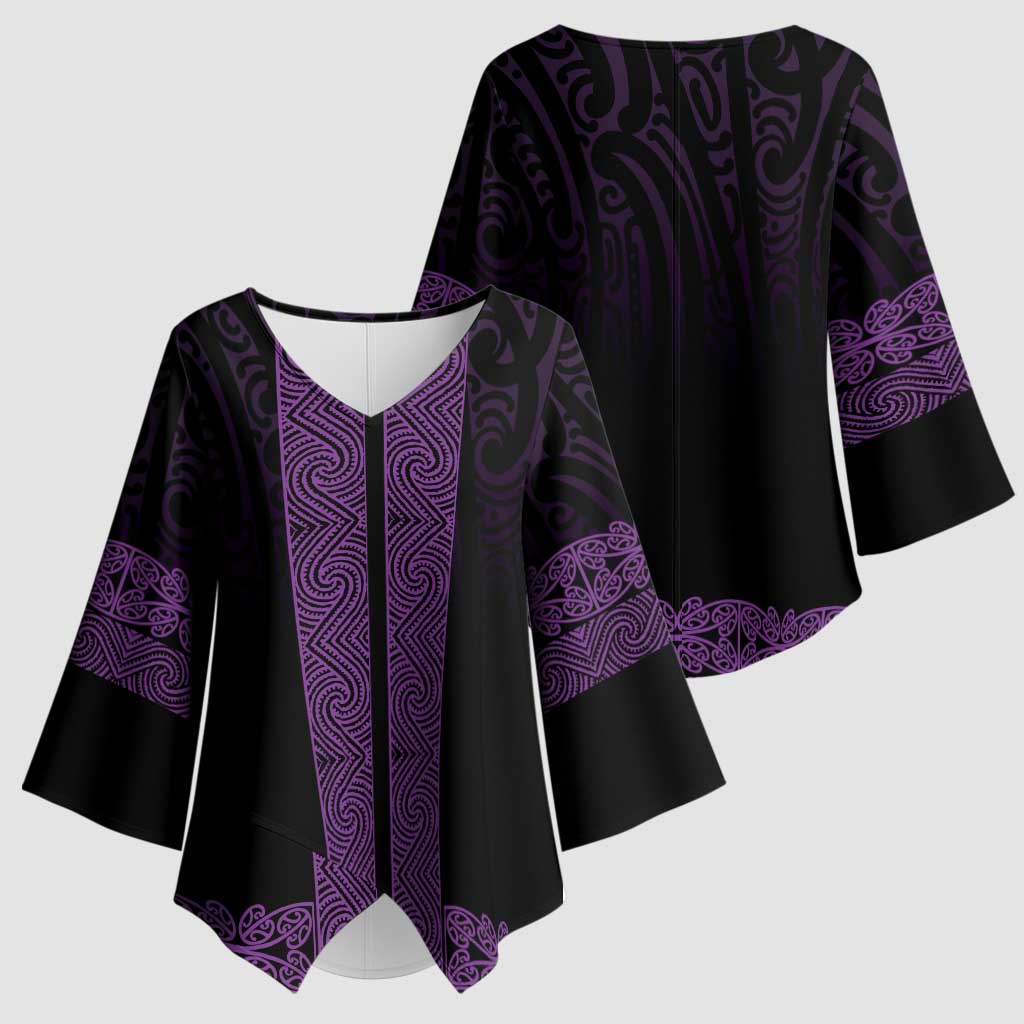 New Zealand Maori Kowhaiwhai Kimono Sleeve Blouse Waiporoporo Maui and Mangopare - Polynesian Pride