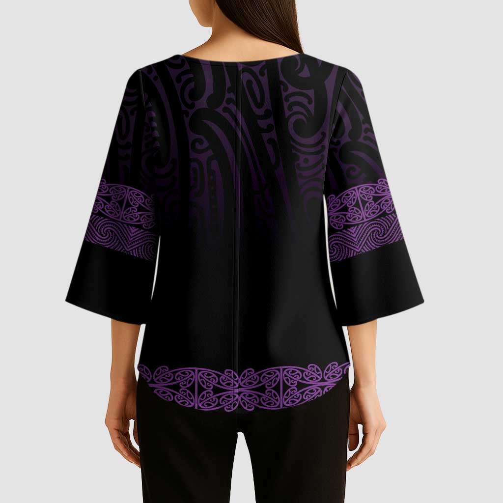 New Zealand Maori Kowhaiwhai Kimono Sleeve Blouse Waiporoporo Maui and Mangopare - Polynesian Pride