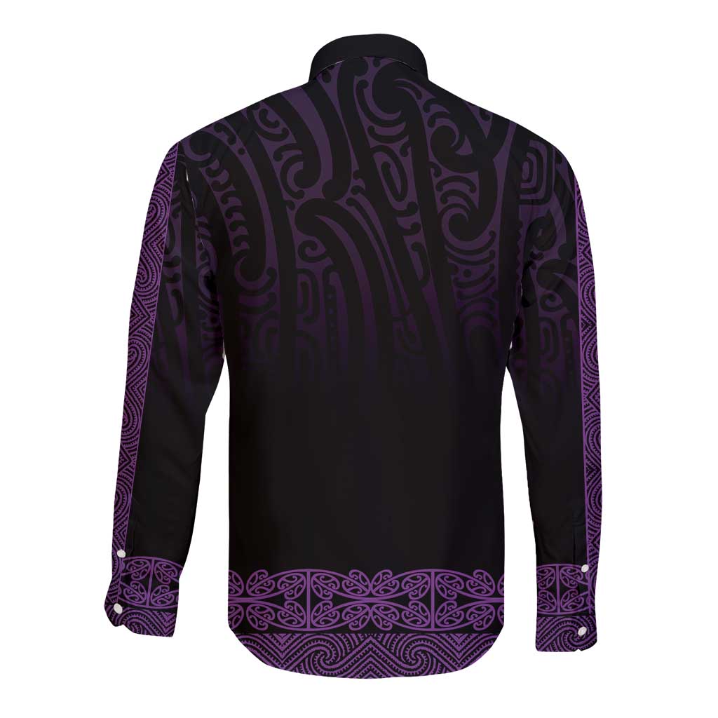 New Zealand Maori Kowhaiwhai Long Sleeve Button Shirt Waiporoporo Maui and Mangopare