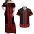 New Zealand Maori Kowhaiwhai Couples Matching Off Shoulder Maxi Dress and Hawaiian Shirt Whero Maui and Mangopare