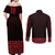 New Zealand Maori Kowhaiwhai Couples Matching Off Shoulder Maxi Dress and Long Sleeve Button Shirt Whero Maui and Mangopare