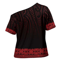New Zealand Maori Kowhaiwhai Cross Shoulder Shirt Whero Maui and Mangopare - Polynesian Pride