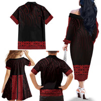 New Zealand Maori Kowhaiwhai Family Matching Off The Shoulder Long Sleeve Dress and Hawaiian Shirt Whero Maui and Mangopare