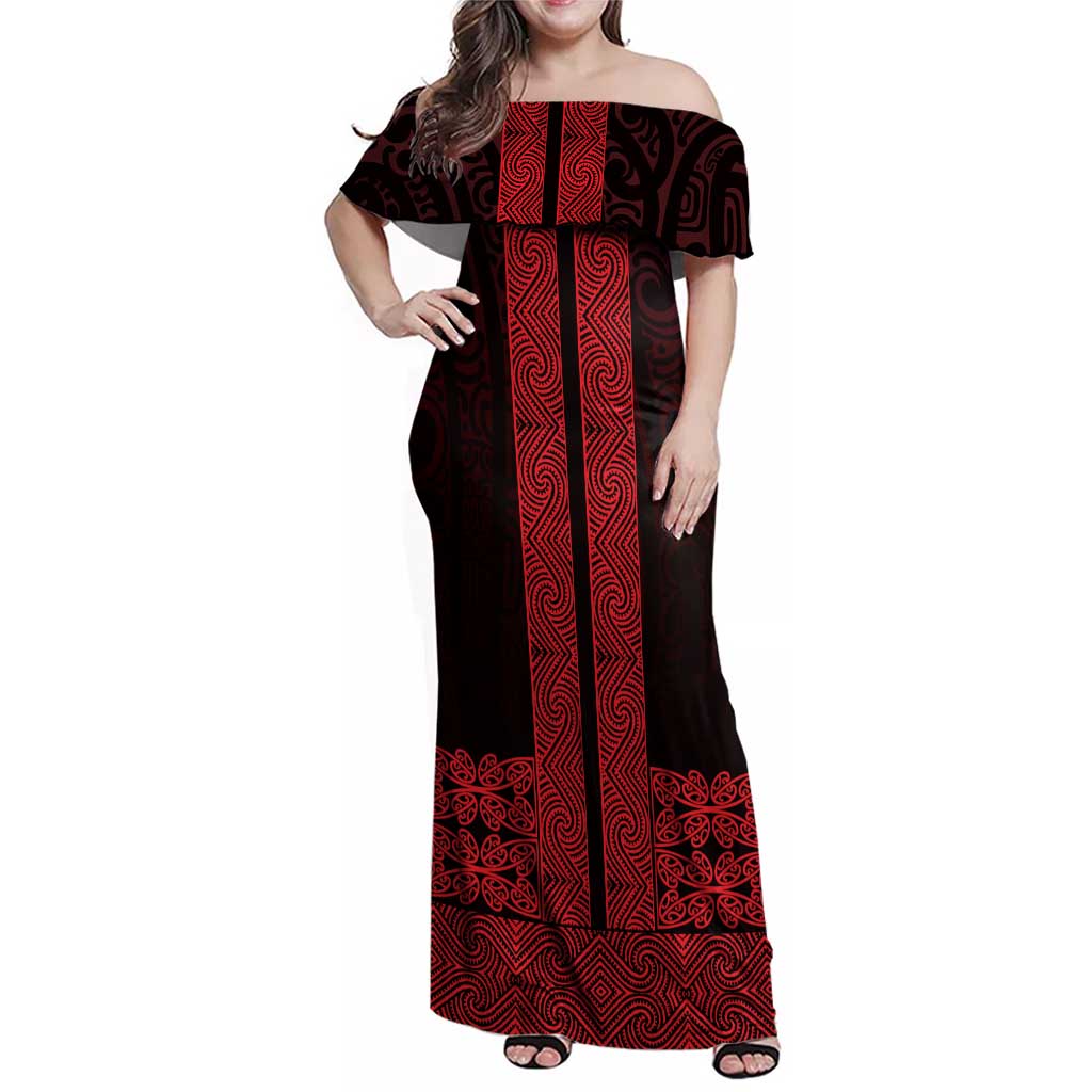 New Zealand Maori Kowhaiwhai Family Matching Off Shoulder Maxi Dress and Hawaiian Shirt Whero Maui and Mangopare