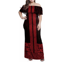 New Zealand Maori Kowhaiwhai Family Matching Off Shoulder Maxi Dress and Hawaiian Shirt Whero Maui and Mangopare
