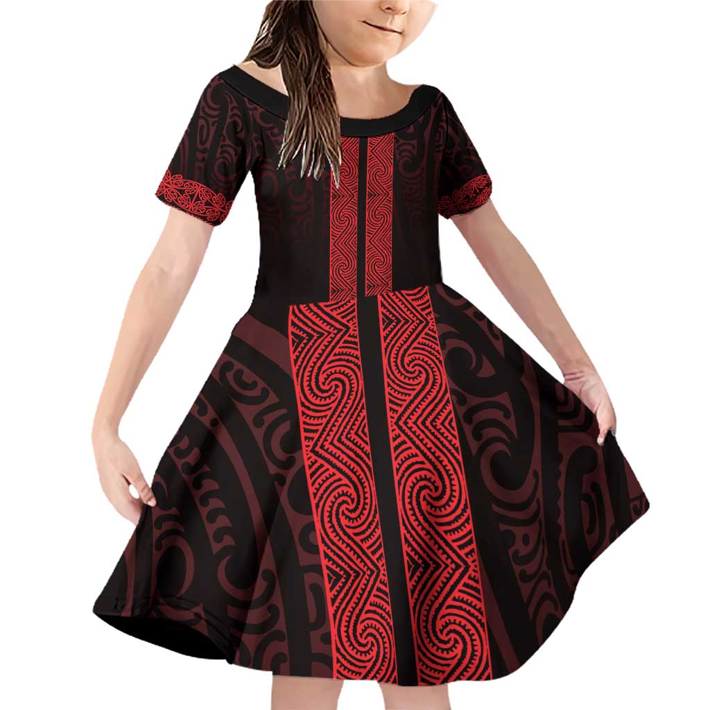New Zealand Maori Kowhaiwhai Family Matching Off Shoulder Short Dress and Hawaiian Shirt Whero Maui and Mangopare