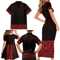 New Zealand Maori Kowhaiwhai Family Matching Short Sleeve Bodycon Dress and Hawaiian Shirt Whero Maui and Mangopare