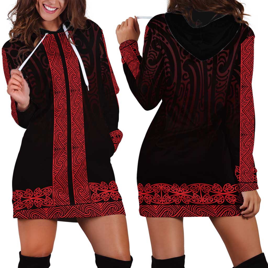New Zealand Maori Kowhaiwhai Hoodie Dress Whero Maui and Mangopare