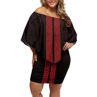 New Zealand Maori Kowhaiwhai Off Shoulder Short Dress Whero Maui and Mangopare