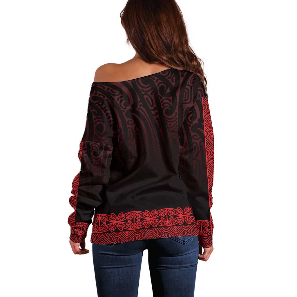 New Zealand Maori Kowhaiwhai Off Shoulder Sweater Whero Maui and Mangopare