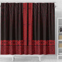 New Zealand Maori Kowhaiwhai Shower Curtain Whero Maui and Mangopare