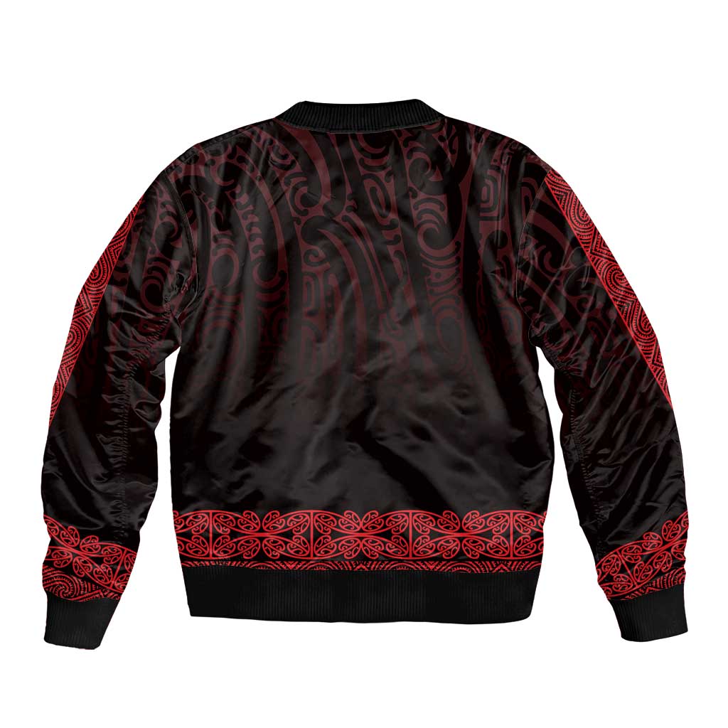 New Zealand Maori Kowhaiwhai Sleeve Zip Bomber Jacket Whero Maui and Mangopare