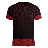 New Zealand Maori Kowhaiwhai Women V-Neck T-Shirt Whero Maui and Mangopare