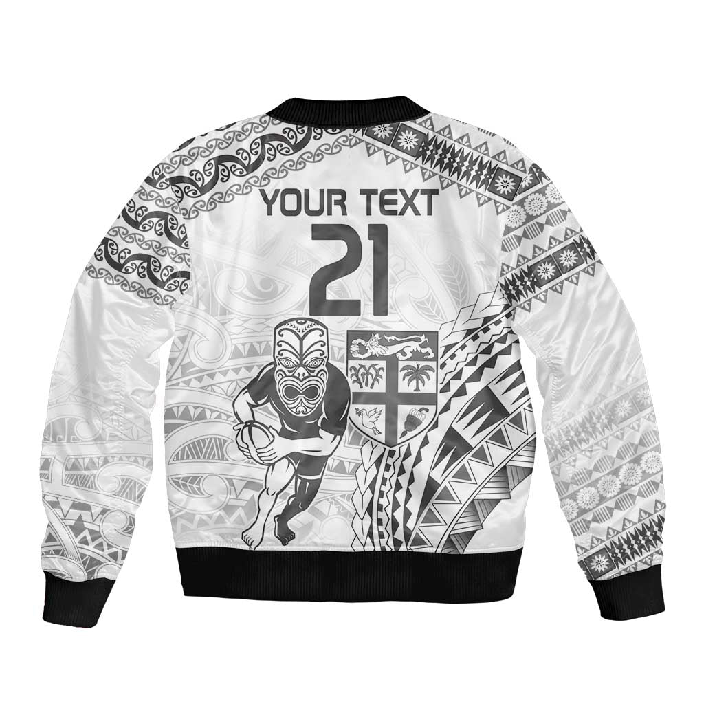 Custom Fiji Black Fern Bomber Jacket Maori Warroir with Fijian Masi Pattern