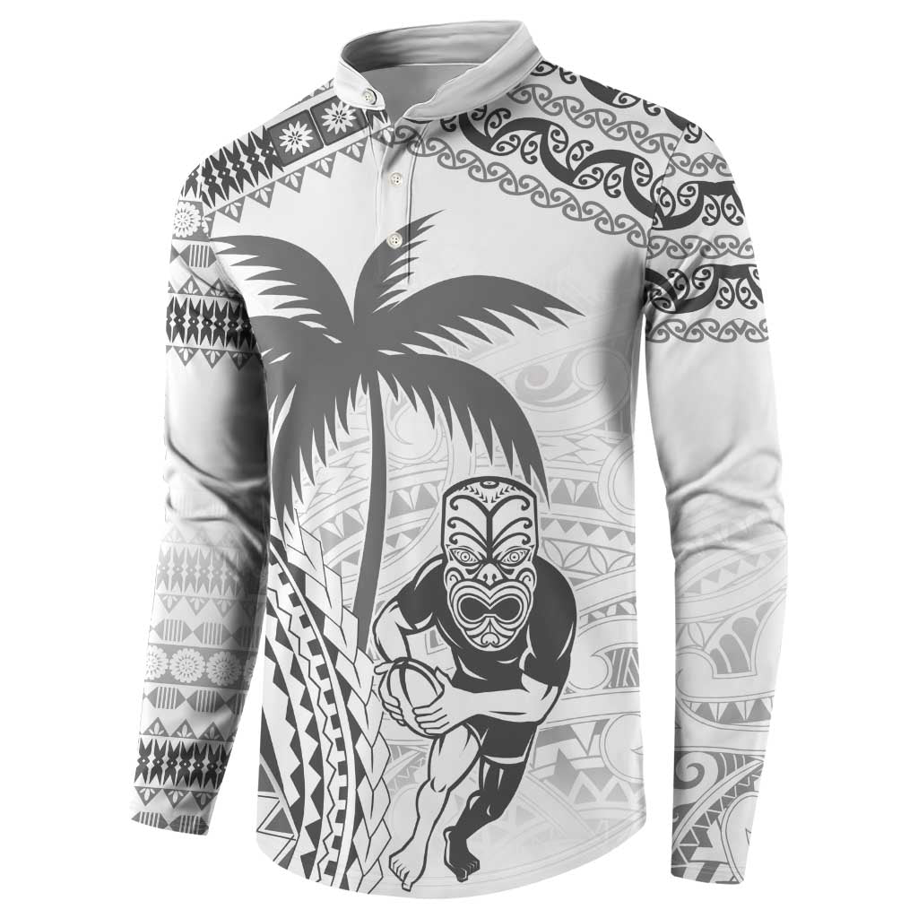 Custom Fiji Black Fern Button Sweatshirt Maori Warroir with Fijian Masi Pattern