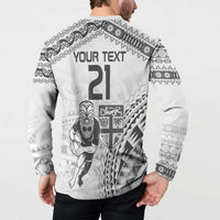 Custom Fiji Black Fern Button Sweatshirt Maori Warroir with Fijian Masi Pattern