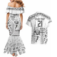 Custom Fiji Black Fern Couples Matching Mermaid Dress and Hawaiian Shirt Maori Warroir with Fijian Masi Pattern