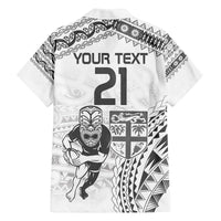 Custom Fiji Black Fern Family Matching Off The Shoulder Long Sleeve Dress and Hawaiian Shirt Maori Warroir with Fijian Masi Pattern