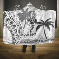 Custom Fiji Black Fern Hooded Blanket Maori Warroir with Fijian Masi Pattern