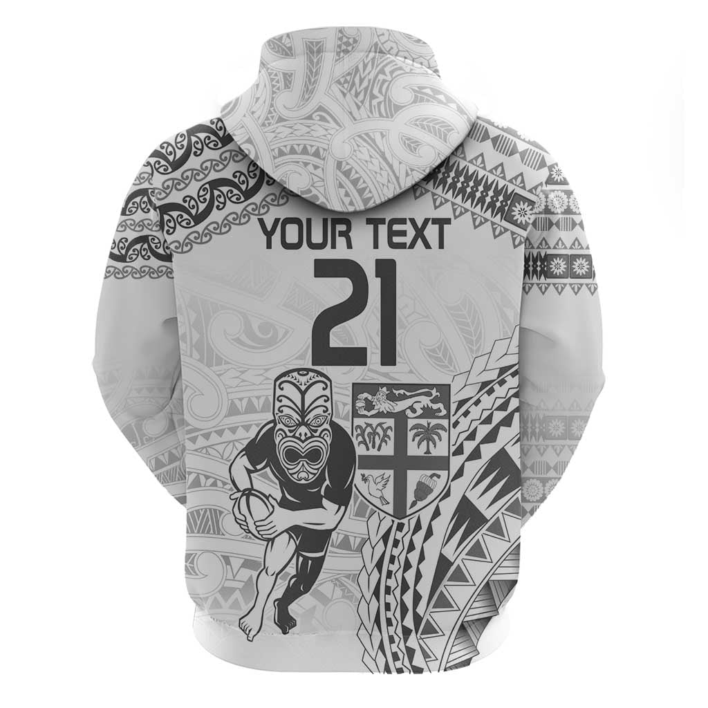 Custom Fiji Black Fern Hoodie Maori Warroir with Fijian Masi Pattern LT9 - Polynesian Pride