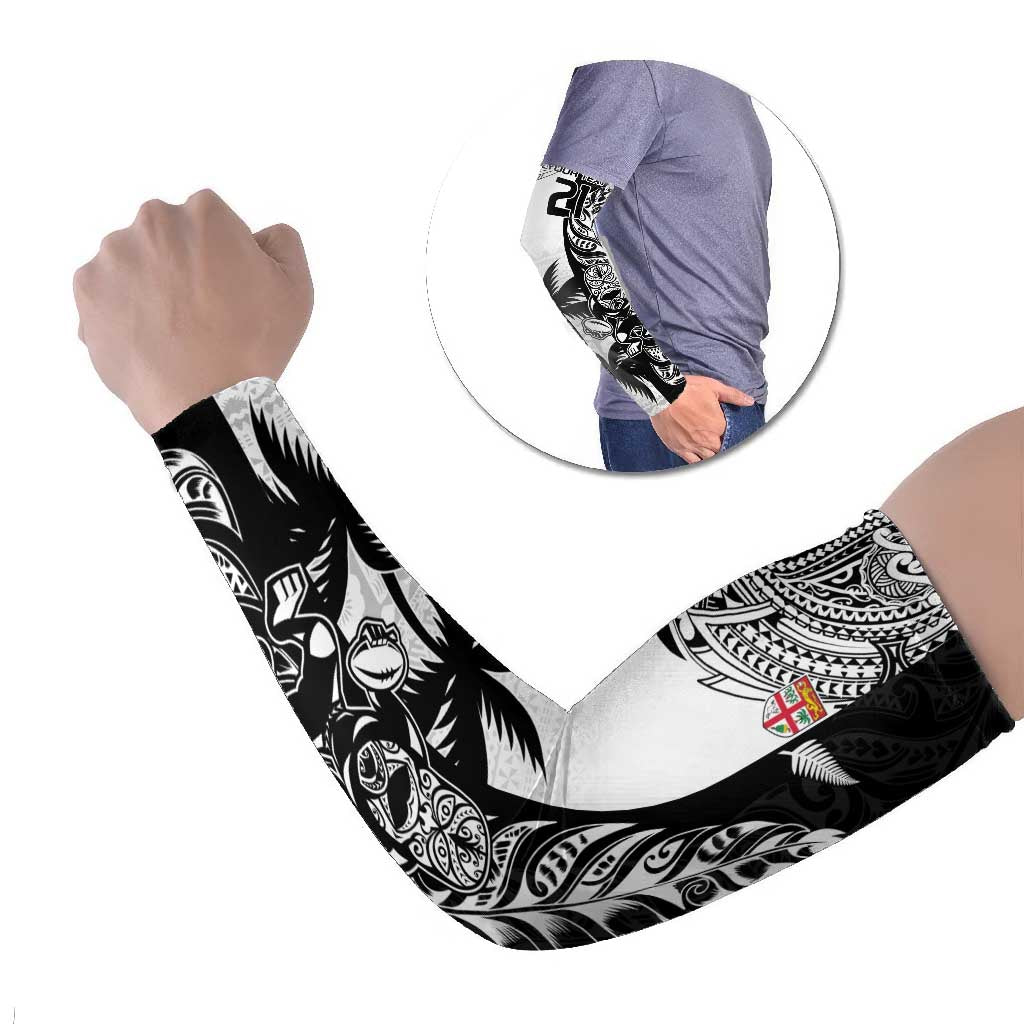 Fiji New Zealand Rugby Personalised Arm Sleeves Maori and Tapa Pattern - Polynesian Pride