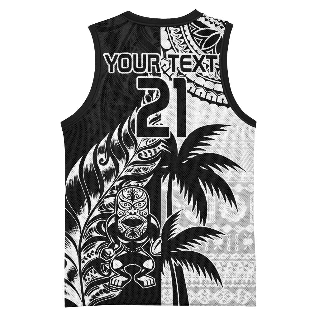 Fiji New Zealand Rugby Personalised Basketball Jersey Maori and Tapa Pattern - Polynesian Pride