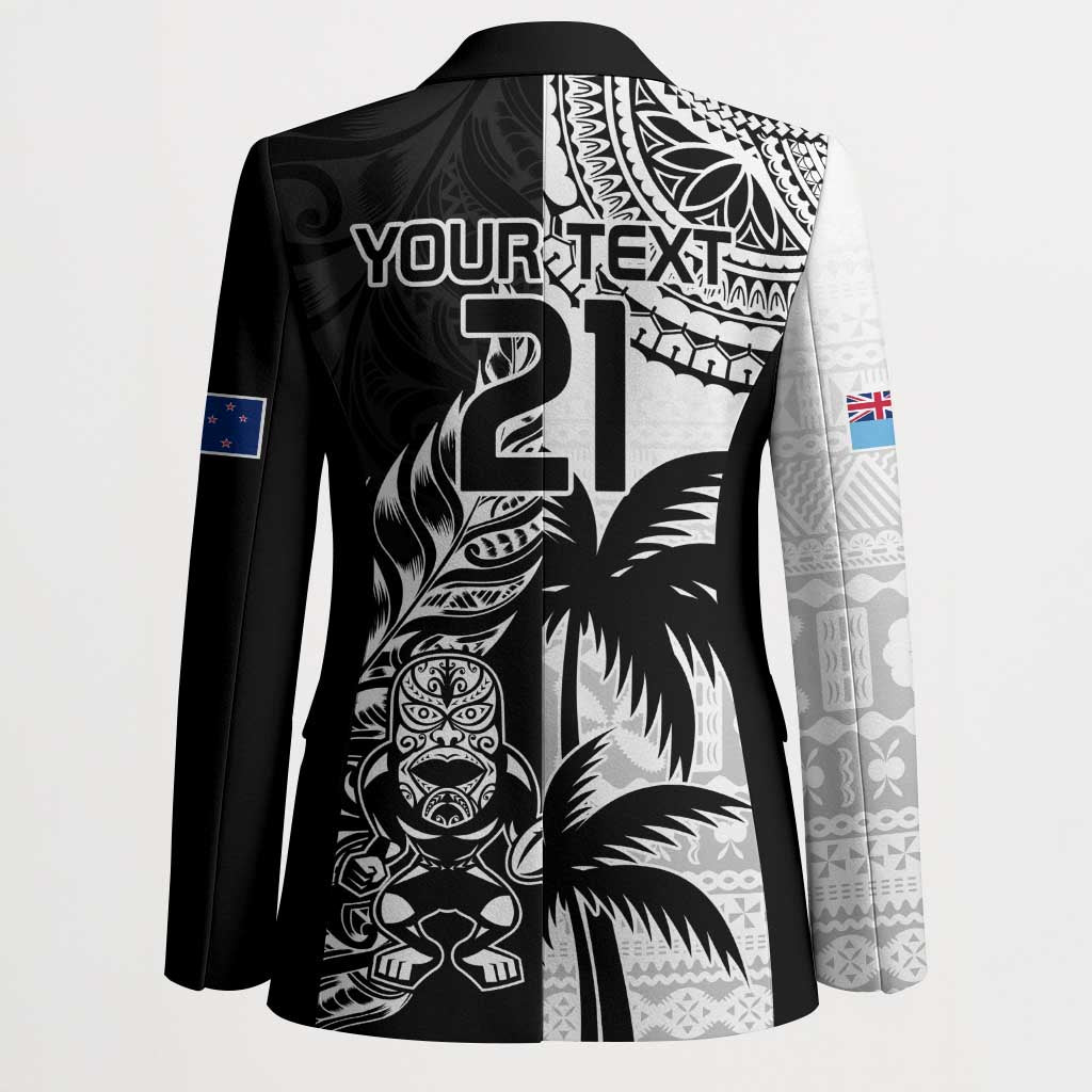 Fiji New Zealand Rugby Personalised Blazer Maori and Tapa Pattern - Polynesian Pride