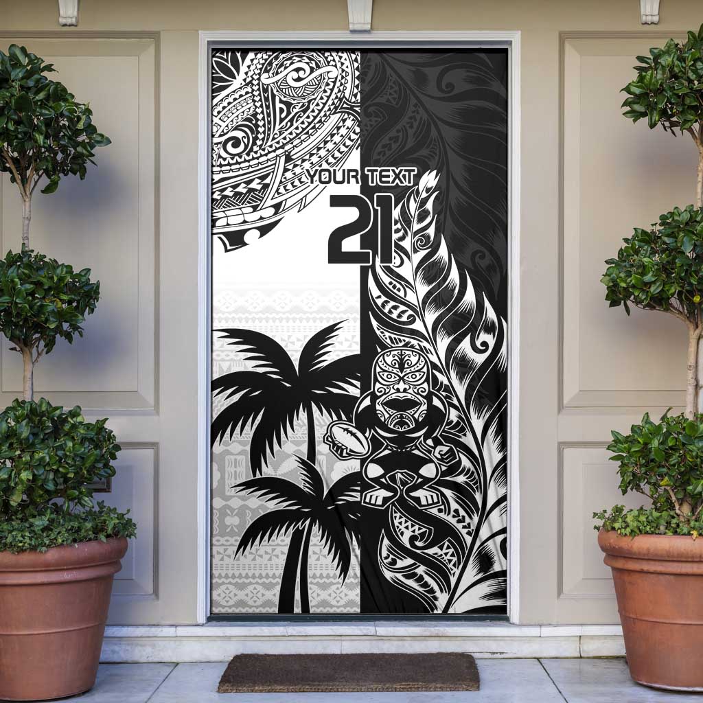 Fiji New Zealand Rugby Personalised Door Cover Maori and Tapa Pattern - Polynesian Pride