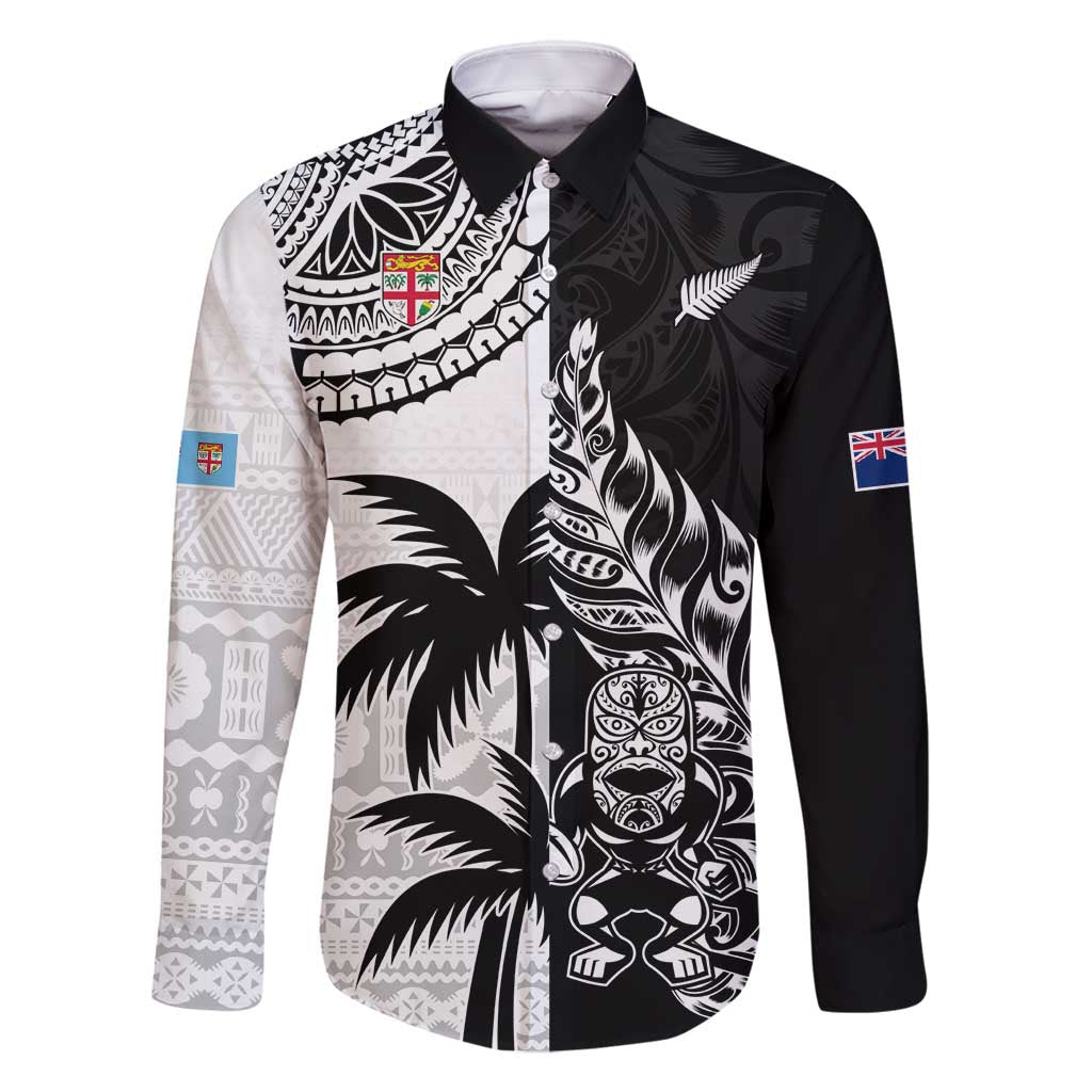 Custom Fiji New Zealand Family Matching Mermaid Dress and Hawaiian Shirt Maori mix Tapa Pattern Version LT9 Dad's Shirt - Long Sleeve Black - Polynesian Pride